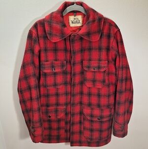 VTG 60-70s Woolrich Hunting Coat Mens 42 Red Black Plaid Wool Outdoor Sportsman